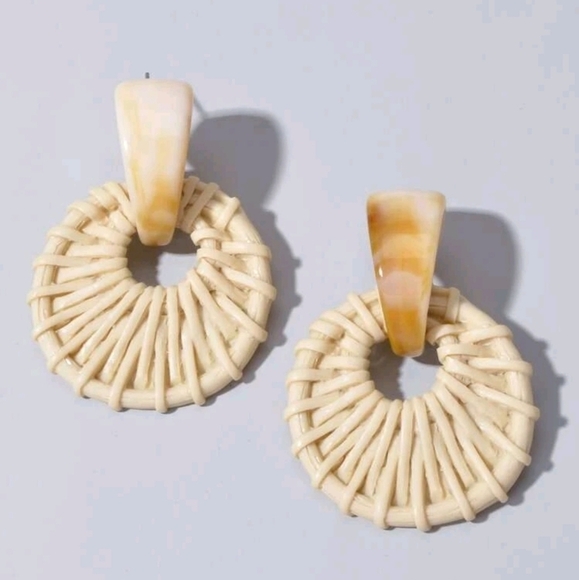 Boho drop statement tan earrings Neutral artsy Resin Festival casual 💖 2/$30 - Picture 6 of 14